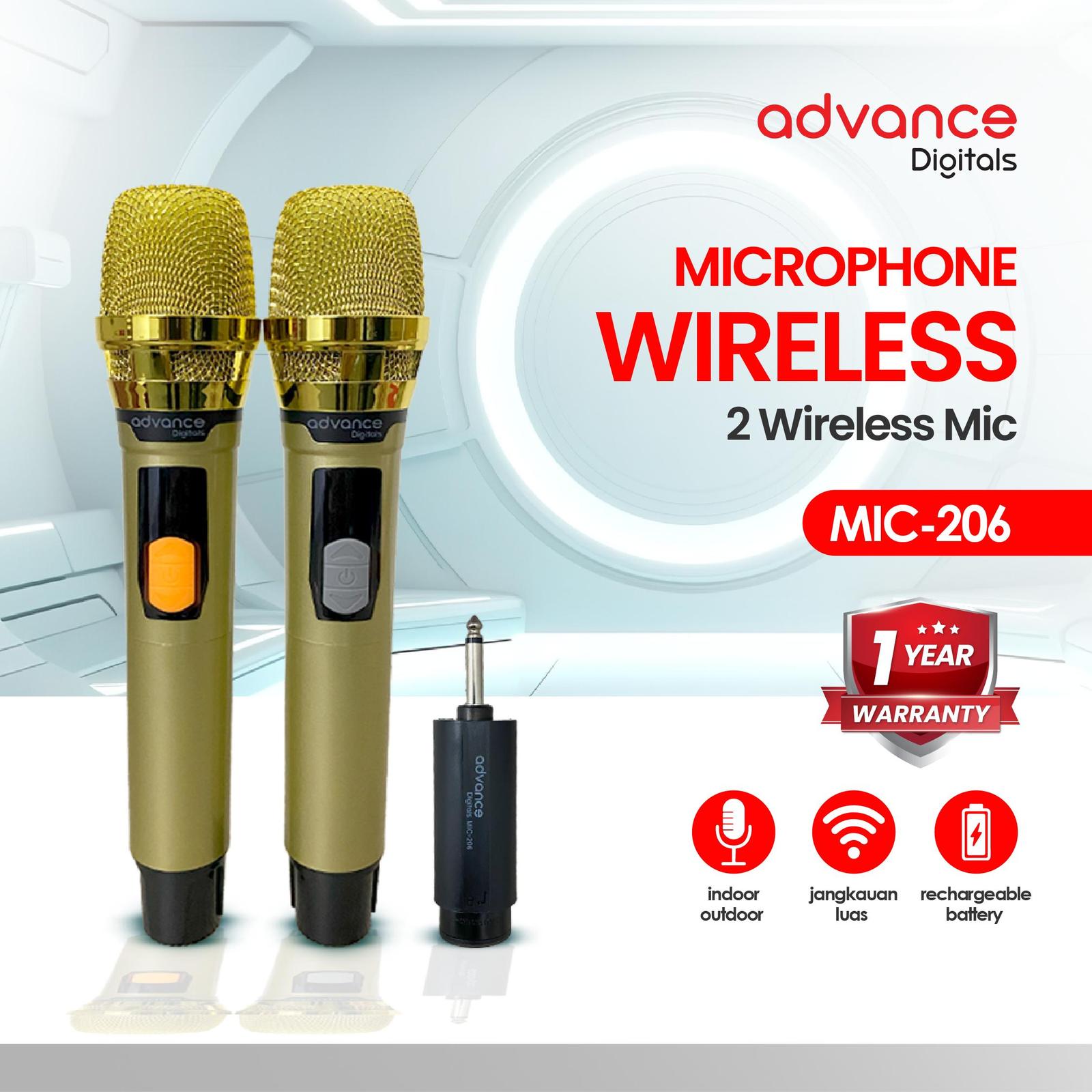 Advance Microphone Profesional 2 Mic Wireless Gold Bisa di Charger Wireless Mic 206 Microphone Garansi…