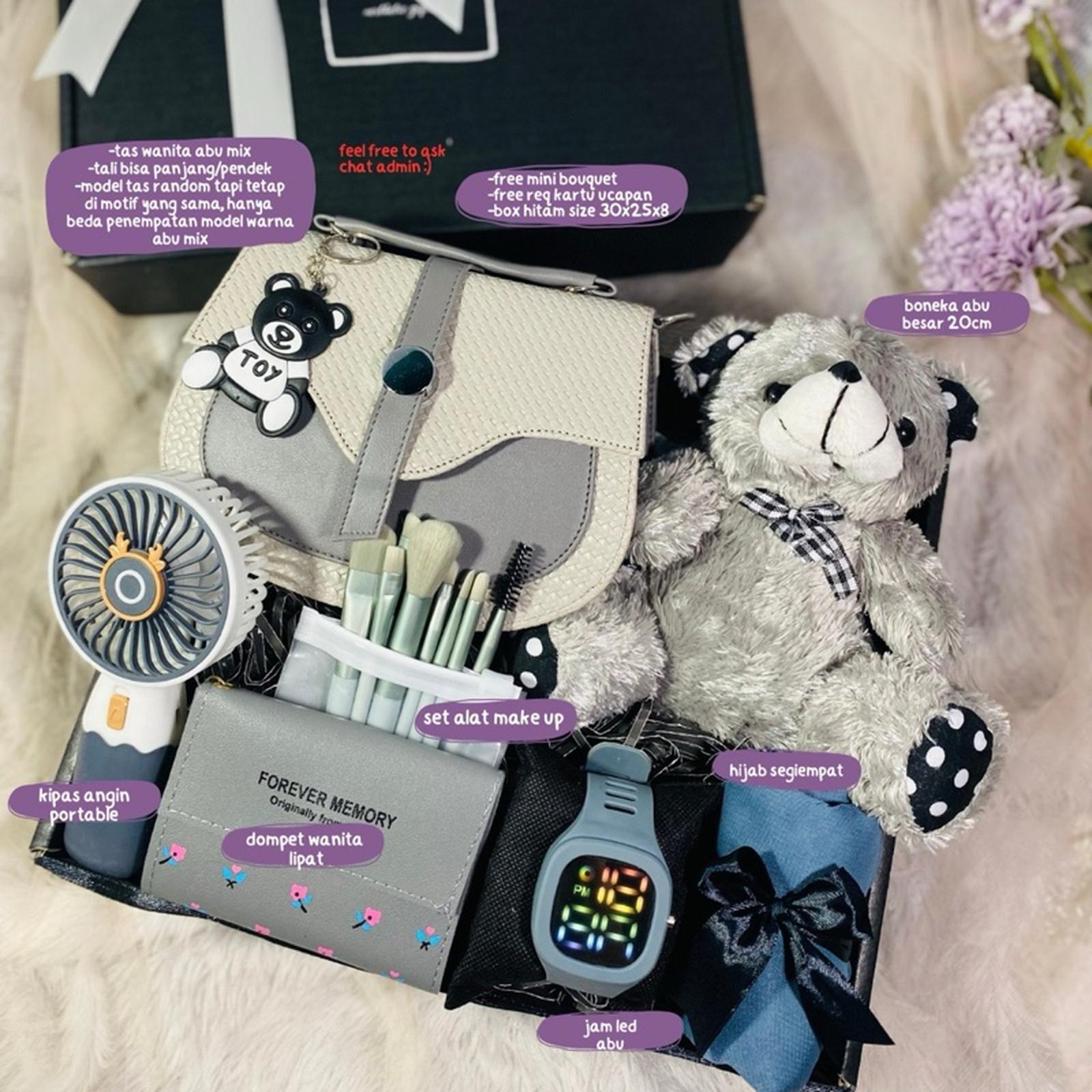 [Ready] LENGKAP Giftbox Hampers Kado Hadiah Ulang Tahun Cewek Wisuda wisuda - Abu1