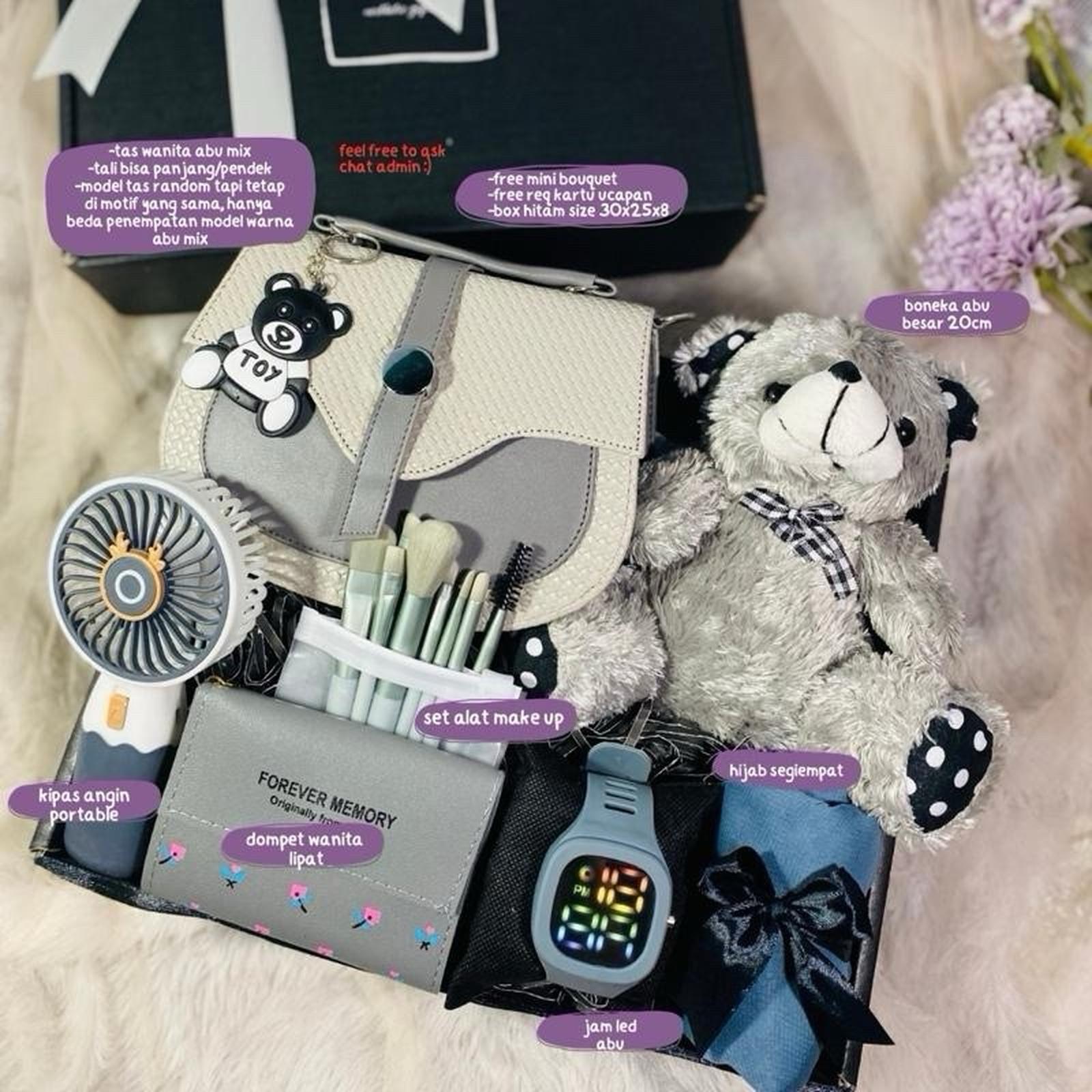 [Ready] LENGKAP Giftbox Hampers Kado Hadiah Ulang Tahun Cewek Wisuda wisuda - Abu 1, Free paperbag