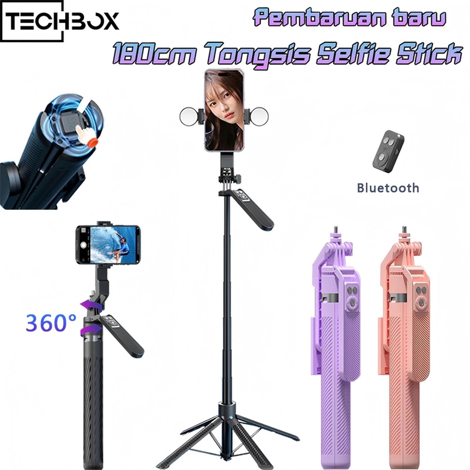 Tech Tongsis Tripod Paduan aluminium Bluetooth Selfie Stick 4-leg stand Remote Tripod HP Kamera DSLR T…