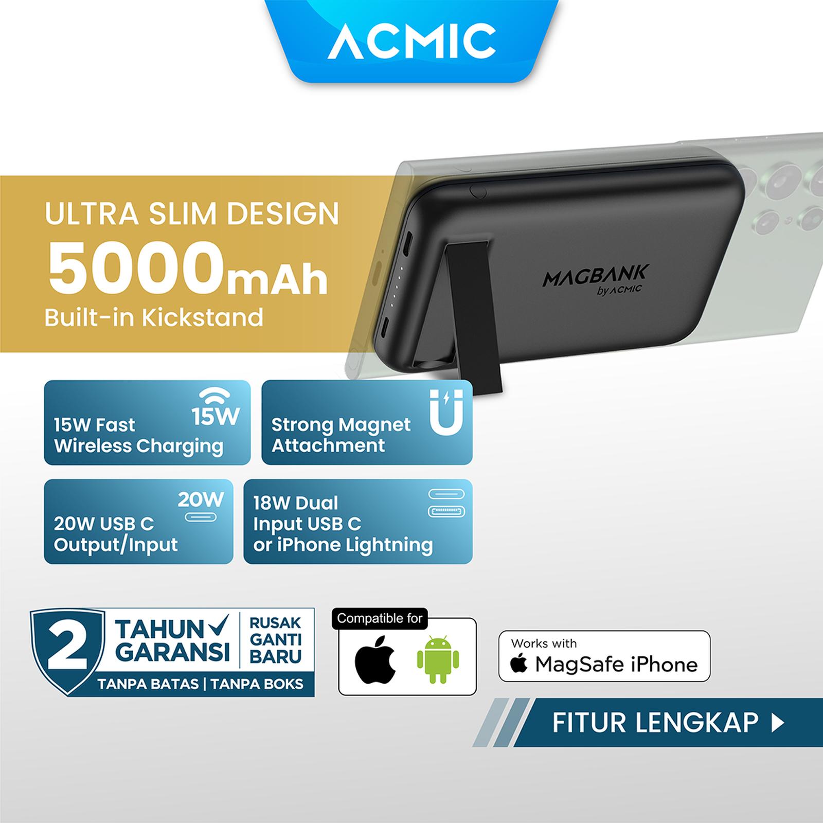 ACMIC MAGSAFE 5000mAh Powerbank Wireless 20W Fast Charging Compatible for iPhone - 5000 MintGreen, Noβ¦