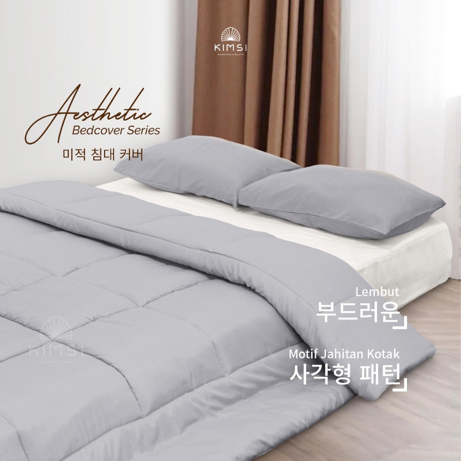 KIMSI Selimut Bedcover Only Katun Motif Polos Aesthetic Lembut Motif Jahitan Kotak Square Aesthetic Se…