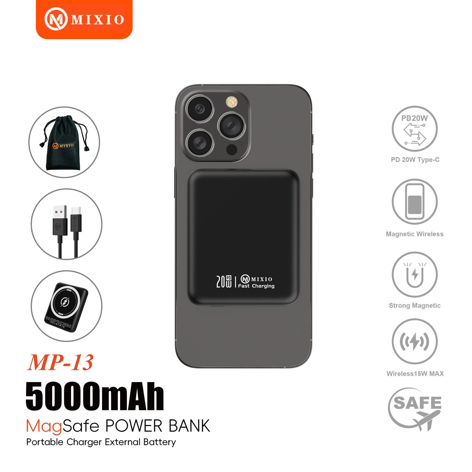 MIXIO MP-13 Mini Power Bank Magnetic Magsafe 20W Fast Charging Type C PD 5000 mAh Super Mini - Hitam