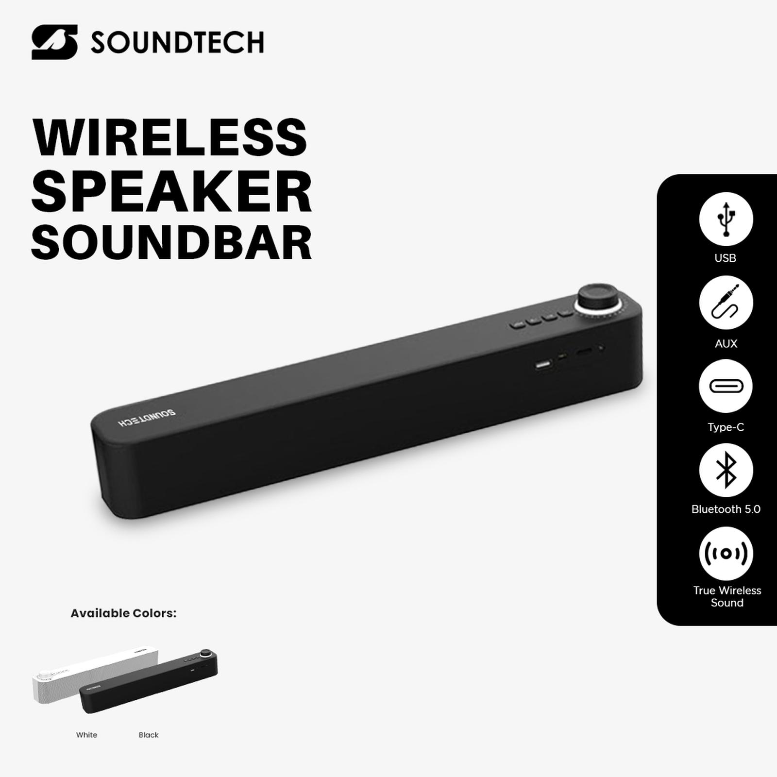 SOUNDTECH Bluetooth Wireless Soundbar Speaker Mini – Speaker Soundbar Portable Super Bass AUX FM Radio…
