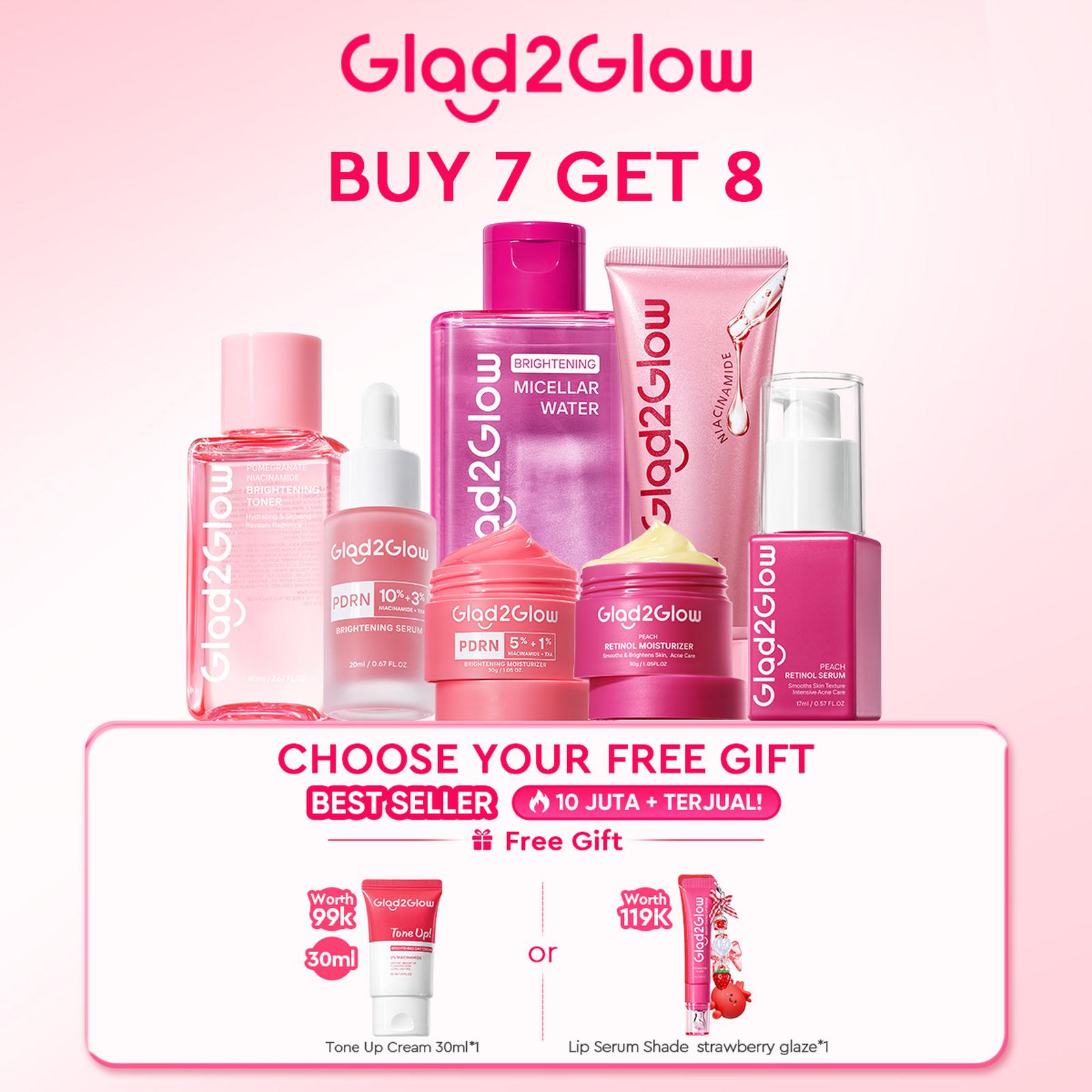 Glad2Glow 8in1 Super Glow Set-Brightening Micellar Water+Moist+Toner+Milk Cleanser+Brightening Serum+R…