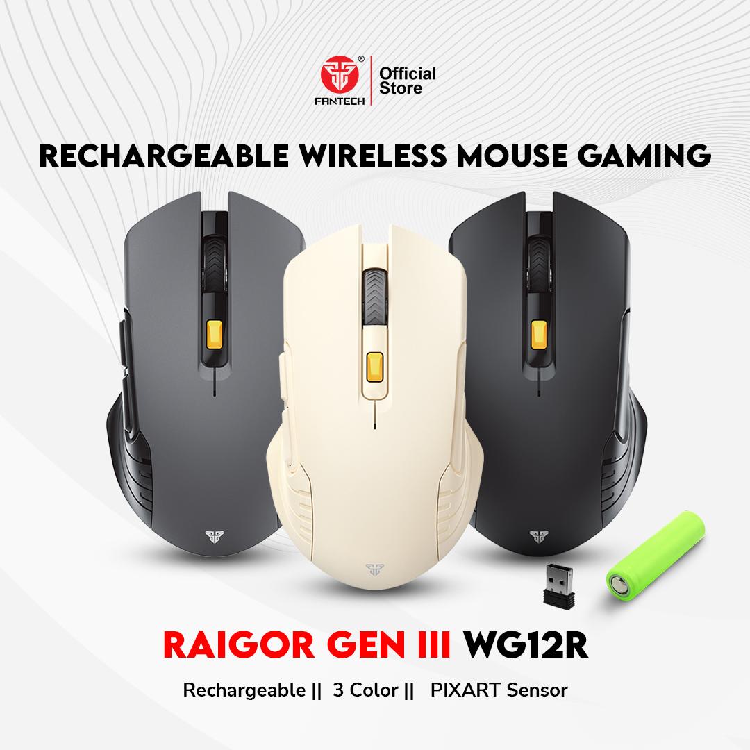 Fantech RAIGOR III WG12R Mouse Wireless Gaming Rechargeable Baterai Computer - Putih, RECHARGE SILENT