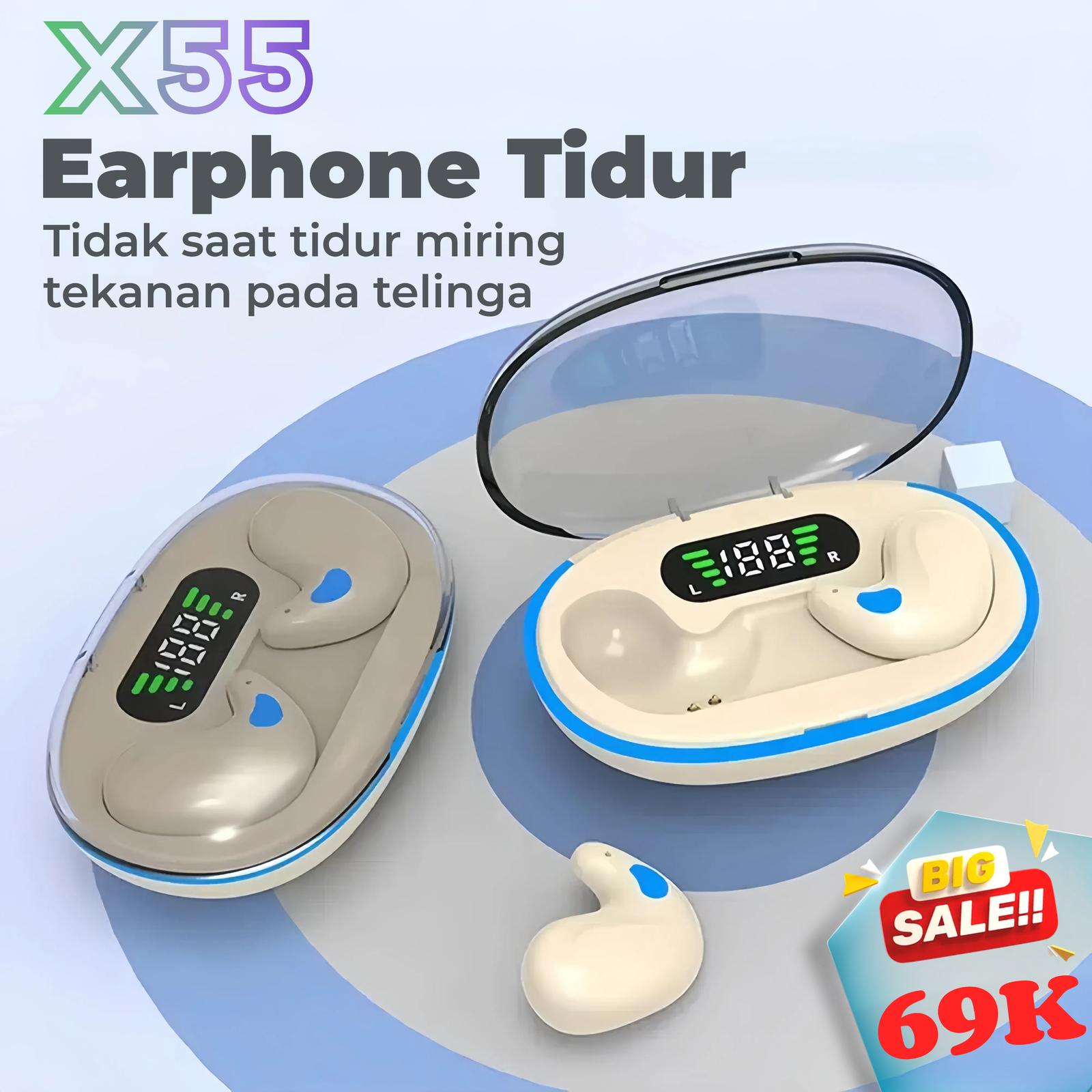 KY X55 Earphone Tidur Suara Stereo Level HiFi, Tahan Air iPX5, Mikrofon Internal, ENC Noise Reduction…