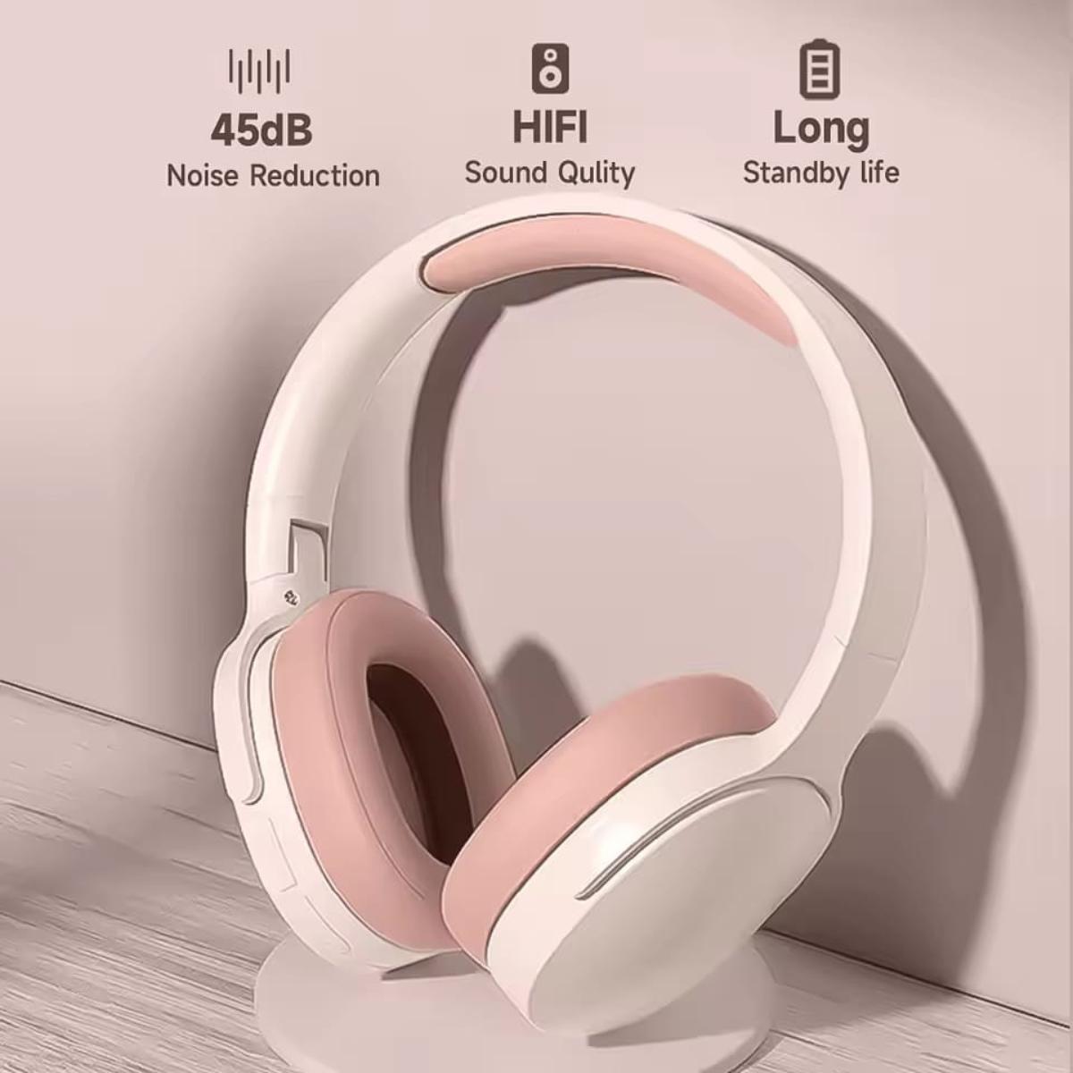 P2961 Bluetooth Headphone Over Ear Stereo HIFI Headset True Wireless Sports With Earphone TF/AUX - BEIGE