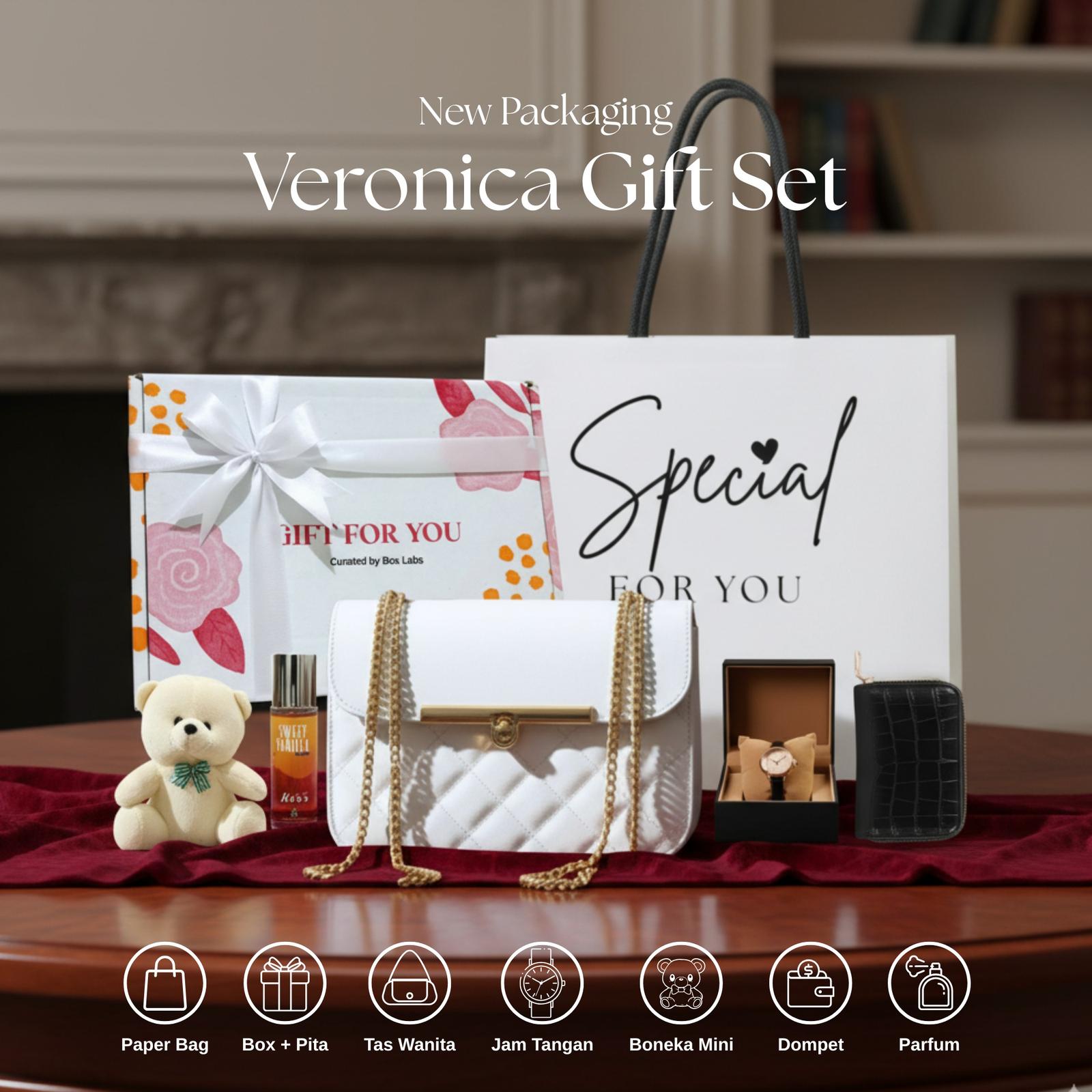 Veronica hadiah Set - 1 Set Kado Ulang Tahun Tas Cewek Lengkap dengan Tas Selempang Hitam Putih, Jam T…
