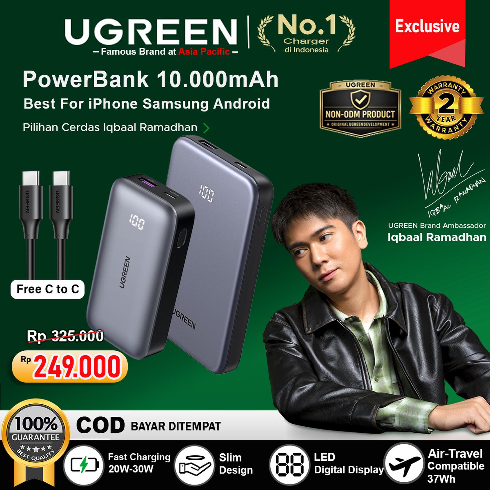UGREEN Power Bank 10.000Mah 20.000Mah PD Type C Fast Charging 20w 30w - 75131B 20W 10.000MAH SLIM