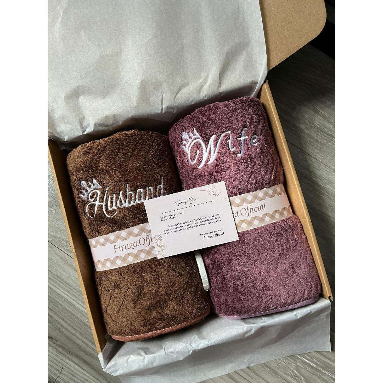 Firaza Official - Hampers Handuk Bordir Couple Souvenir Pernikahan Husband Wife - hadiah Set Box Towel…