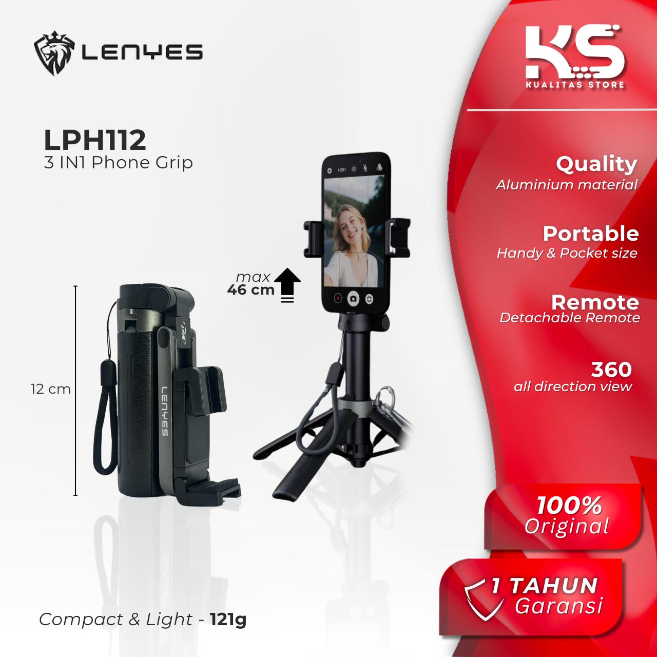 LENYES Mini Selfie Tripod Tongsis Bluetooth Hand Grip 3in1 Vlog Video Flexible Stick 360 Derajat Pocke…