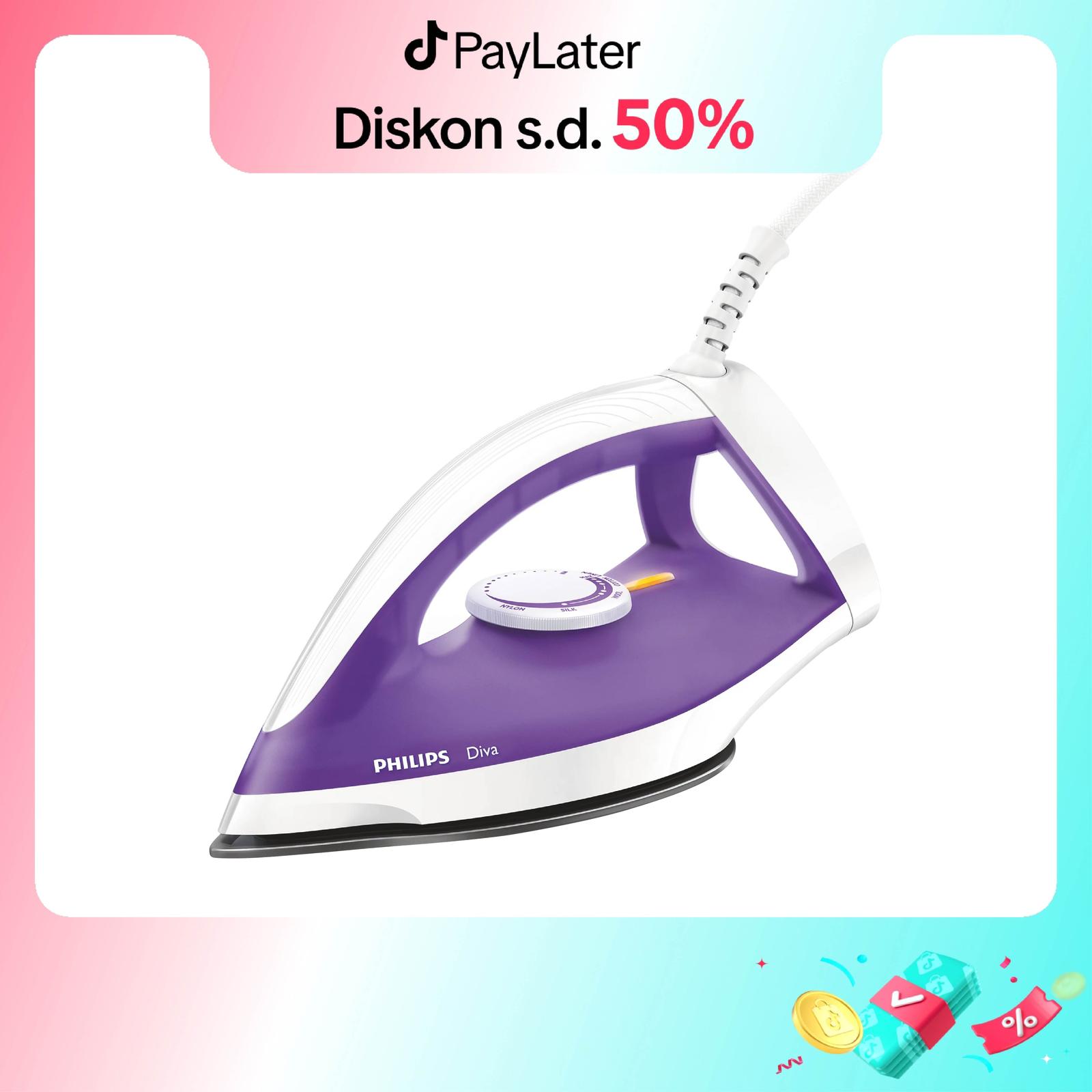 Philips Setrika Kering Diva GC122 - Tapak Non-Stick Ujung runcing dengan alur kancing, seterika, seter…