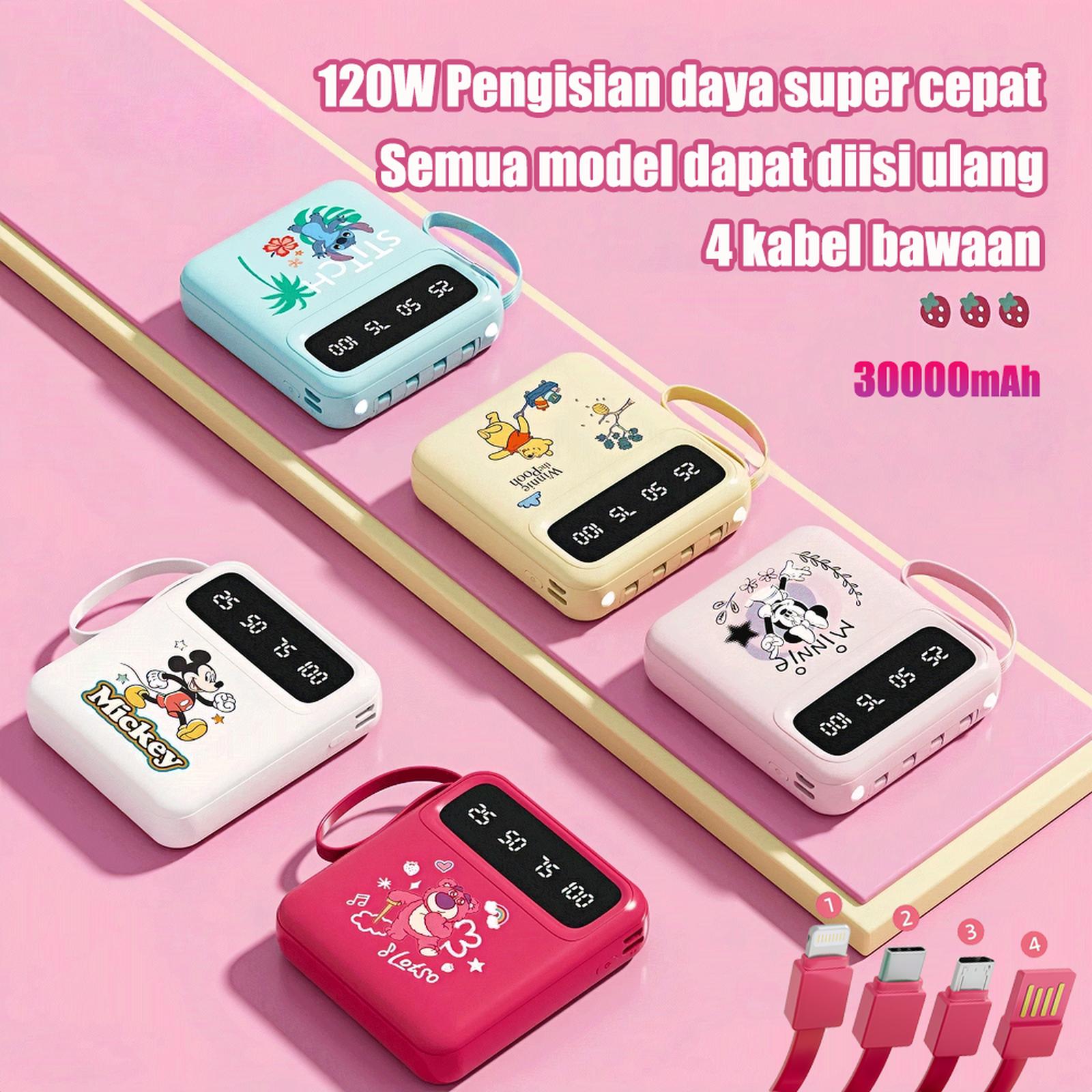 Disney 120W 30000mAh Slim Mini 4 kabel bawaan Power Bank Powerbank Fast Charging-Type C,Mirco,Lighting…