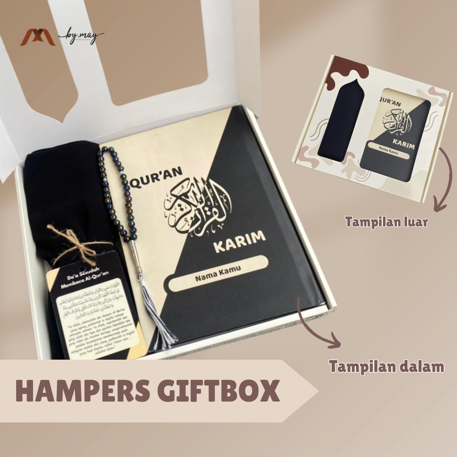 Hampers Giftbox AlQuran Custom Nama Murah A5 (Paket Bundling Sajadah / Pashmina) Muslim Lebaran Hijab…