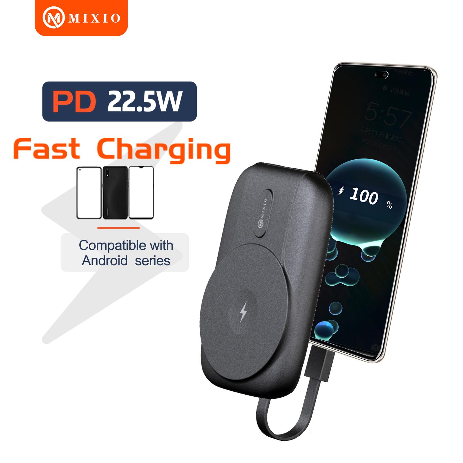 MIXIO MP-12 WIRELESS POWER BANK 10000MAH MAGNETIC MAGSAFE 20W FAST CHARGING TYPE C PD BUILD IN KABEL -…