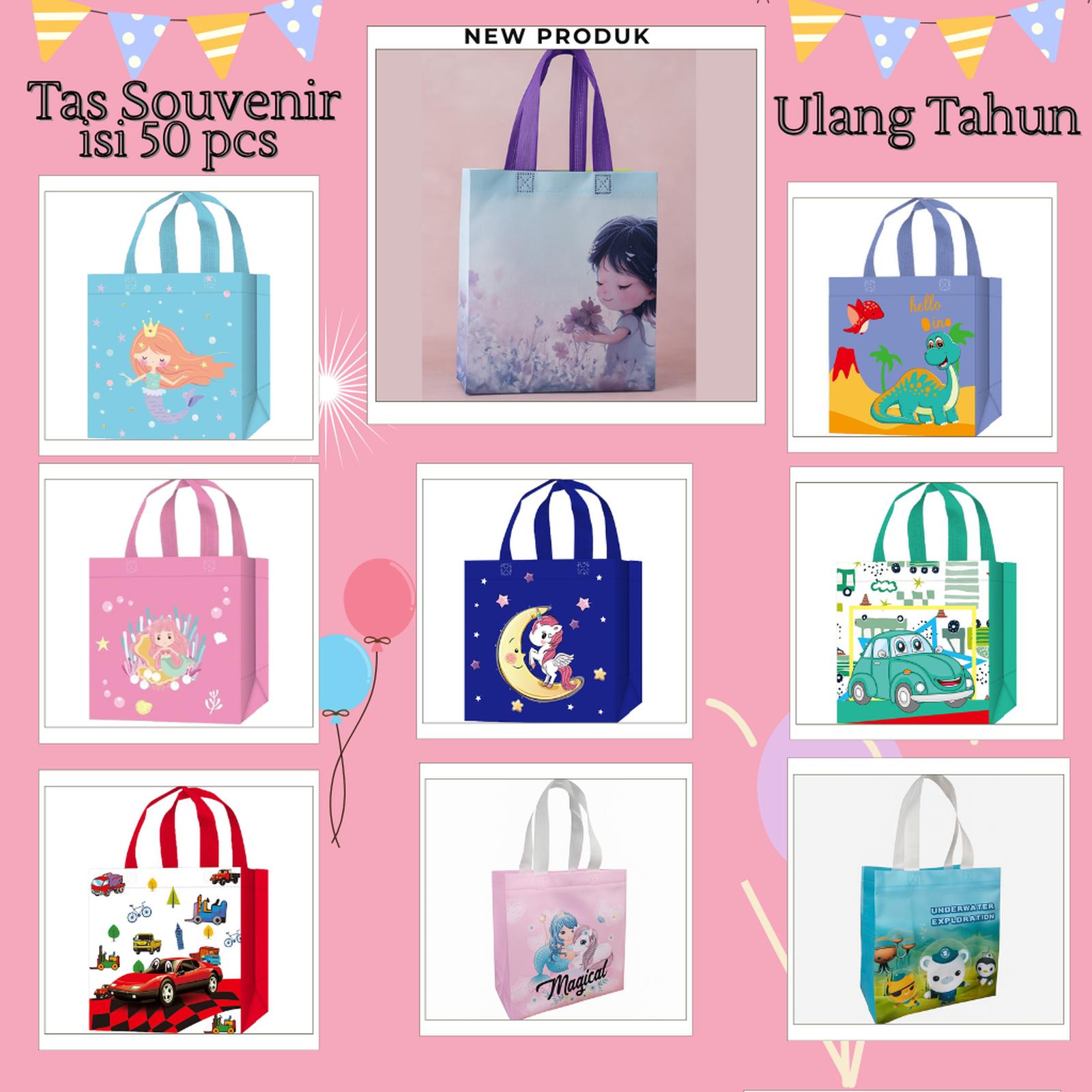 PAKET 50PCS Tas Ulang Tahun Anak Spunbond Karakter Kartun β Souvenir Waterproof Murah Hadiah - 01 New
