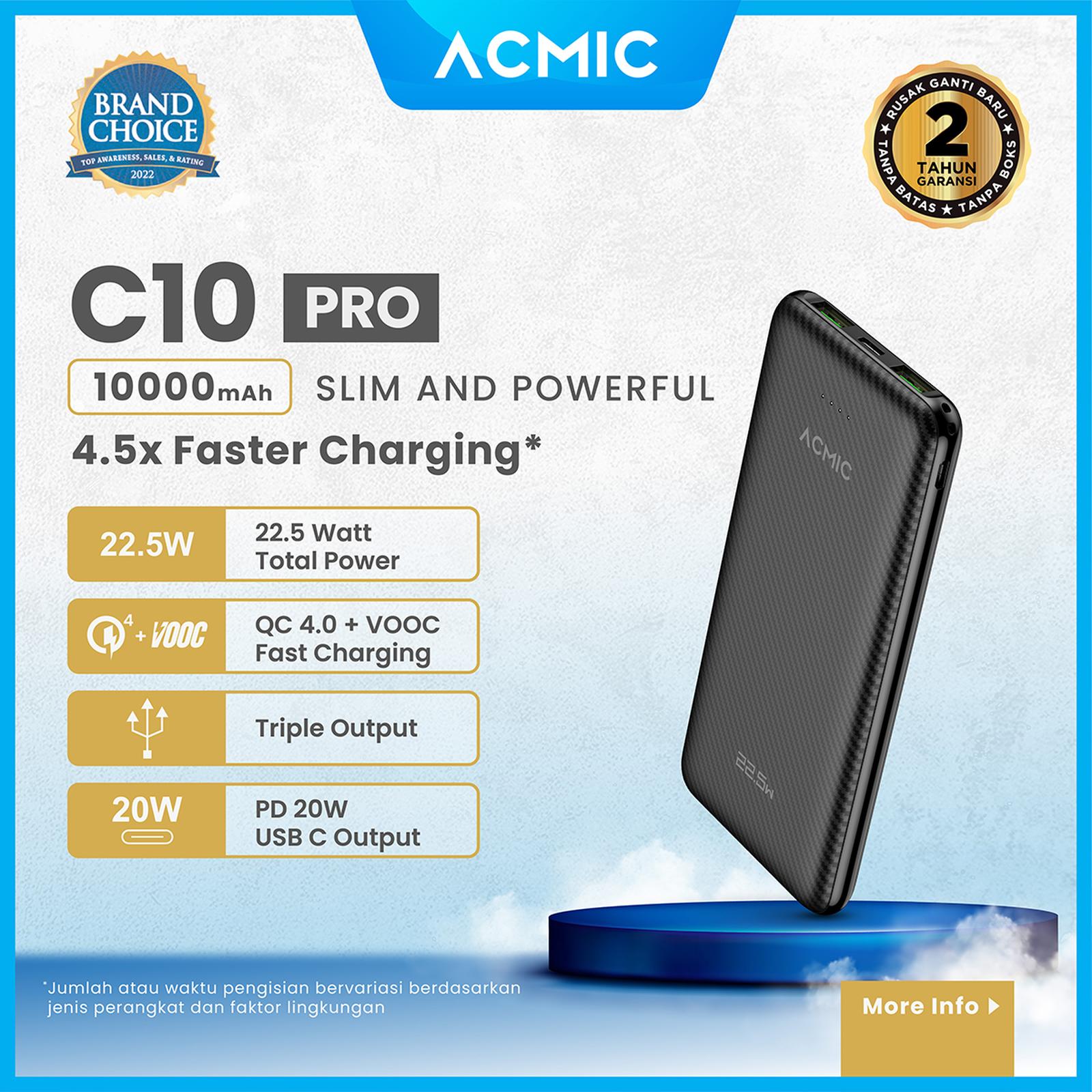 ACMIC C10PRO 10000mAh Powerbank Slim 22.5W Fast Charging Type C - C10Pro PB Only