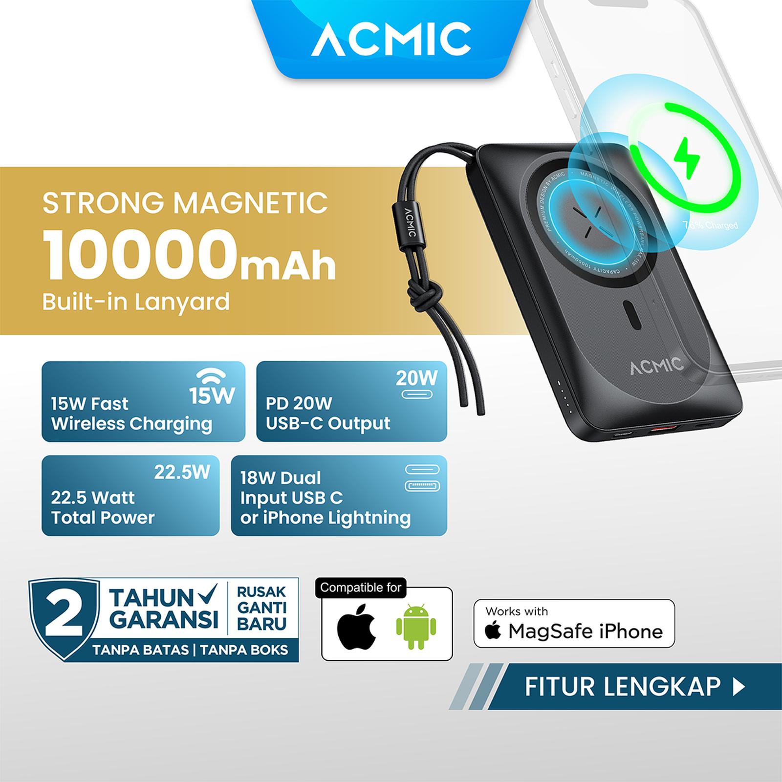 ACMIC MAGBANK 10000mAh Powerbank Magsafe Wireless 22.5W Fast Charging for iPhone - MW10 10000mAh
