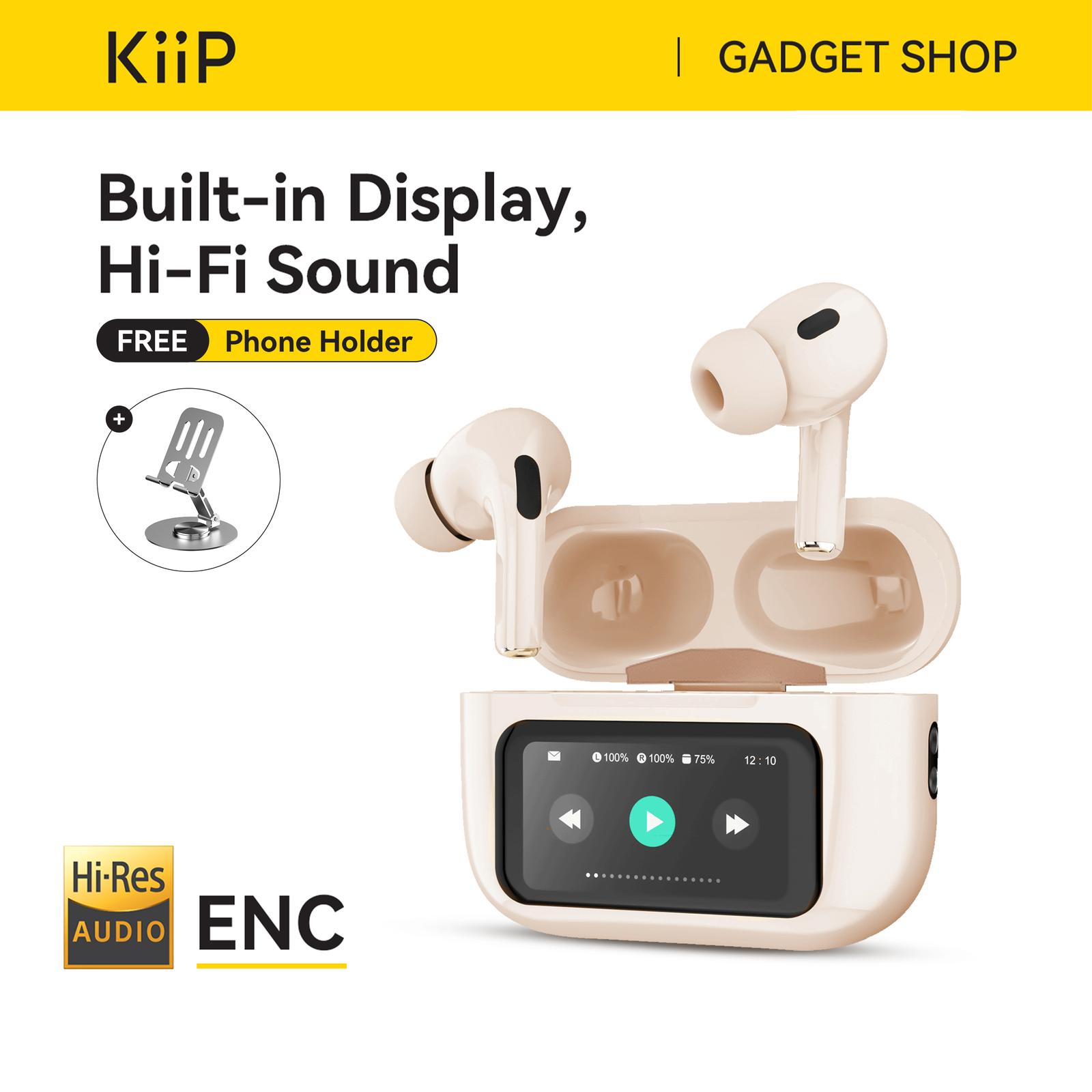 KiiP DTS16 TWS ANC Headset Bluetooth 5.4 Earphone Smart Screen Active Noise Reduction - Beige